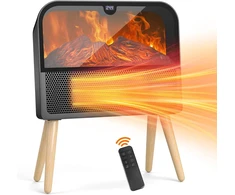 Wolintek 2000 W elektrinis židinio šildytuvas su tikroviška liepsna, greito šildymo keramikinis mažas šildytuvas su nuotoliniu valdymu ir Lcd ekranu, apsauga nuo perkaitimo ir apvirtimo, skirtas naudoti patalpose