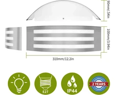 Wondlumi sieninis šviestuvas E27 nerūdijančio plieno Ip44 Led lauko šviestuvas 230 V išlenktas balkono sieninis šviestuvas lauke, įskaitant 1 x 12 W Led šiltai baltą lemputę