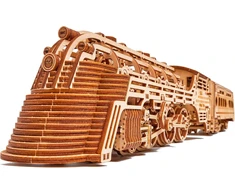 Wood Trick Atlantic Express traukinys 3d mediniai galvosūkiai suaugusiems ir vaikams konstruoti - 67,8 x 10,1 cm - važiuoja iki 2,7 metro - mechaninis lokomotyvo modelio rinkinys suaugusiems ir vaikams