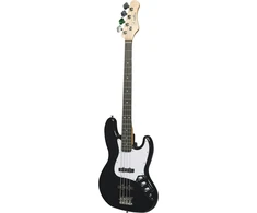 Woodbrass Jb100 elektrinė bosinė gitara, juoda, universalus bosas, idealiai tinkantis pradedantiesiems, Jb korpusas, klevo grifas, rock, pop, funk, country, hard metal