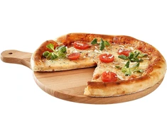 Wooden World - apvali picos lėkštė, medinė pjaustymo lenta su rankena picai patiekti, 35 cm skersmens