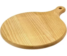 Wooden World - apvali picos lėkštė, medinė pjaustymo lenta su rankena picai patiekti, 35 cm skersmens