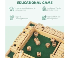 Woodenfun uždaryk dėžę žaidimas 2-4 žaidėjams su 8 kauliukais, medinis stalo žaidimas, vakarėlių žaidimas, kauliukų žaidimas, matematiniai žaidimai vaikams ir suaugusiems