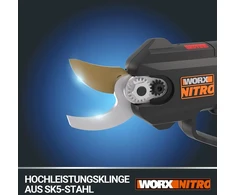 Worx Nitro Wg330e.9 akumuliatorinės genėjimo žirklės 20 V - lengvas pjovimas dėl elektrinės pavaros, bešepetėlinis variklis, be akumuliatoriaus ir įkroviklio, juodos/oranžinės