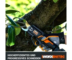 Worx Nitro Wg330e.9 akumuliatorinės genėjimo žirklės 20 V - lengvas pjovimas dėl elektrinės pavaros, bešepetėlinis variklis, be akumuliatoriaus ir įkroviklio, juodos/oranžinės