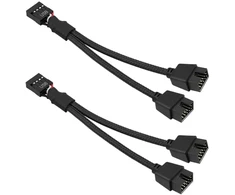 Wuiowppic 2 vnt. Usb 2.0 9 kontaktų moteriškas į dvigubą ilgintuvą/9 kontaktų vyriškas 9 kontaktų Usb 2.0 pagrindinės plokštės nailoninis pintas kabelis kompiuterio vidinei pagrindinei plokštei, juodas