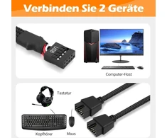 Wuiowppic 2 vnt. Usb 2.0 9 kontaktų moteriškas į dvigubą ilgintuvą/9 kontaktų vyriškas 9 kontaktų Usb 2.0 pagrindinės plokštės nailoninis pintas kabelis kompiuterio vidinei pagrindinei plokštei, juodas
