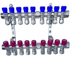 X-home Pex kolektorius 1" x 16 mm 9 šalto vandens kontūrai, 9 karšto vandens kontūrai