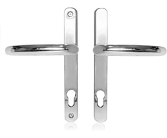 Xfort Uros Upvc poliruoto chromo durų rankena (pz 92 mm, 211 mm atstumas tarp varžtų skylių, 243 mm bendras ilgis) ilga aliuminio pagrindo plokštė Upvc priekinių durų rankena
