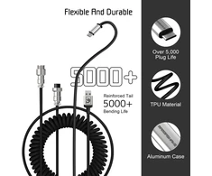Xinmeng X Mambasnake C01 spiralinis klaviatūros kabelis, type-c į usb-a hyperspeed linija su 8 khz grįžimo dažniu žaidimų klaviatūrai, tpu custom usb-c kabelis su metaline aviacija, pc/phone juodas