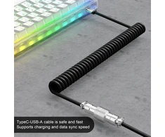 Xinmeng X Mambasnake C01 spiralinis klaviatūros kabelis, type-c į usb-a hyperspeed linija su 8 khz grįžimo dažniu žaidimų klaviatūrai, tpu custom usb-c kabelis su metaline aviacija, pc/phone juodas