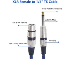 Xlr Moteriškas į 6.35mm Ts Kabelis, 1m, Nailoninė Pynė