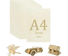 Xmart 9 vnt. 300 x 200 x 3 mm faneros A4 liepos medienos plokštės amatų medinė lenta "pasidaryk pats" medienos gaminiai, skirti dažymo modelių gamybai, lazerinio pjaustytuvo medienos dekoratyvinė dovana, lygaus paviršiaus, universalus