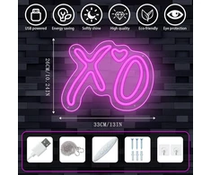 Pakabinamas šviestuvas Xo širdies neoninės iškabos, neoninės šviesos sienų dekorui rožinės Xo Led iškabos reguliuojamos neoninės lempos miegamajam maitinamos Usb šviečiančios iškabos žaidimų kambariui namų vakarėliui baro gimtadienio dekorui
