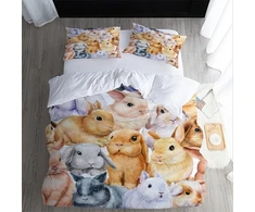 Xpingo vaikiškas patalynės komplektas su zuikučiais 135 x 200 cm, 2 dalių, berniukams ir mergaitėms, 100% mikropluoštas, minkštas vasarą, šiltas žiemą, 3d akvarelinis antklodės užvalkalas su pagalvės užvalkalais 80 x 80 cm