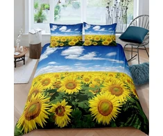 Xpingo vaikiškas patalynės komplektas „sunflower“ 135 x 200 cm, 2 dalių, berniukams ir mergaitėms, 100% mikropluoštas, minkštas vasarą, šiltas žiemą, 3d gėlės, antklodės užvalkalas su pagalvių užvalkalais 80 x 80 cm