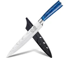 Xyj Authentic Since 1986, pjaustymo peilis 8 colių nerūdijančio plieno, lazerinis damasko raštas, dervos rankena, virtuvinis peilis su dėklu, dervos rankena, profesionalus japoniškas šefo peilis