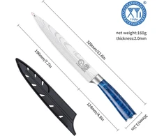 Xyj Authentic Since 1986, pjaustymo peilis 8 colių nerūdijančio plieno, lazerinis damasko raštas, dervos rankena, virtuvinis peilis su dėklu, dervos rankena, profesionalus japoniškas šefo peilis