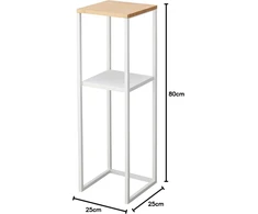 Yamazaki 5983 Tower lentyna su mediniu viršumi ir 2 lygiais, balta, plienas/bambukas, minimalistinis dizainas, 25 x 25 x 80 cm (i x P x A)