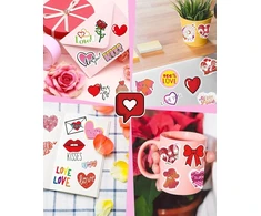 Yamobi Valentino dienos lipdukų rinkinys, 50 vienetų estetinių lipdukų, atsparūs vandeniui, ideali romantiška dekoracija Valentino dienai, "pasidaryk pats" amatams ir dovanoms