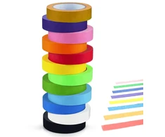 Yanbous Cancer maskavimo juostos rinkinys, 12 ritinėlių, 15 mm x 13 m, spalvinga Cancer maskavimo juosta dekoratyviniams amatams, iškarpų albumams, purškimui, dažymui, renovacijai