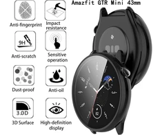 Yaodle dėklas, skirtas Amazfit Gtr Mini 43 mm, apsauginis dėklas, pc itin plonas hd grūdintas stiklas, atsparus įbrėžimams 360° visapusiška ekrano apsauga (juodas)