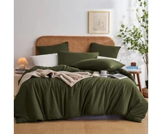 Yasmeng žalios spalvos patalynės komplektas 200 x 200 cm alyvuogių žalumo vienspalvis modernus skalbto medvilnės patalynės komplektas 3 dalių minkštas pūkuotas patalynės komplektas su užtrauktuku ir 2 pagalvių užvalkalais 80 x 80 cm