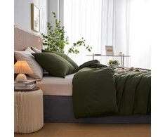 Yasmeng žalios spalvos patalynės komplektas 200 x 200 cm alyvuogių žalumo vienspalvis modernus skalbto medvilnės patalynės komplektas 3 dalių minkštas pūkuotas patalynės komplektas su užtrauktuku ir 2 pagalvių užvalkalais 80 x 80 cm