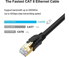 Yauhody Cat 8 Lan kabelis, 5 m, Ethernet kabelis, 40 Gbps 2000 Mhz S/ftp tinklo kabelis, Gigabit interneto kabelis, Rj45 jungiamasis kabelis maršrutizatoriui, modemui, televizoriui, kompiuteriui, jungikliui, Ps5, nešiojamam kompiuteriui (juodas 5 m)