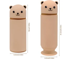 Yhskjcd Kawaii penalas, penalas su užtrauktuku, pastatomas penalas, penalas meškiukas, 2-in-1 penalas, animacinis penalas, mokyklai, namams, biuro reikmenims, rudas, mielas