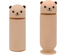 Yhskjcd Kawaii penalas, penalas su užtrauktuku, pastatomas penalas, penalas meškiukas, 2-in-1 penalas, animacinis penalas, mokyklai, namams, biuro reikmenims, rudas, mielas