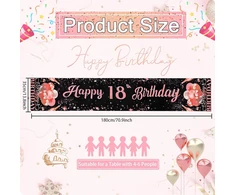 Yianhien 18-ojo gimtadienio stalo takelis, blizgus rožinio aukso stalo takelis 18-osioms mergaitėms, "happy Birthday" stalo takelis, gimtadienio dekoracija, stalo dekoracija, vakarėlio dekoracija, 180 x 35 cm