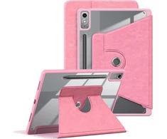 Yiernuo dėklas, skirtas Lenovo Tab M11 11 colių planšetiniam kompiuteriui Tb330fu 2024, 360° pasukamas, skaidrus galinis dangtelis, apsauginis dėklas su automatiniu miego/pabudimo režimu, rožinis
