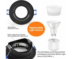 Yindalux led įleidžiamas prožektorius 230 v reguliuojamas led spot 5 w ip44 3cct įleidžiami prožektoriai su nuimamu led moduliu šiltai balta neutrali balta šaltai balta įleidžiami šviestuvai 68-80 mm skylės dydis juodas