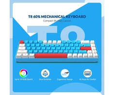 Yindiao T8 60% žaidimų klaviatūra, 68 klavišai, kompaktiška, laidinė, mechaninė mini klaviatūra su 18 Chroma Rgb apšvietimu, raudoni jungikliai, Usb-c spiralinis klaviatūros kabelis, skirta Pc, Mac, šviesiai pilka
