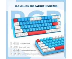 Yindiao T8 60% žaidimų klaviatūra, 68 klavišai, kompaktiška, laidinė, mechaninė mini klaviatūra su 18 Chroma Rgb apšvietimu, raudoni jungikliai, Usb-c spiralinis klaviatūros kabelis, skirta Pc, Mac, šviesiai pilka