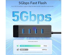 Yinker 4 portų usb 3.0 šakotuvas 3 m su 5 gbps sparta ir 5 v usb-c maitinimo šaltiniu - usb šakotuvas skirstytuvas biurui, namų biurui, žaidimams ir išoriniams įrenginiams