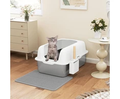 Yitahome Nerūdijančio plieno kraiko dėžė katėms 30 L Xxl itin didelė kraiko dėžė katėms, neslystantis aukštas kraštas, kilimėlis nuo kraiko, lengvai valoma nelipni danga, 60 x 40 x 30 cm (balta)