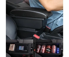 Yjywzh Suderinamas su Audi Tt Porankiais Dvigubo Sluoksnio Centrinė Konsolė Didelė Daiktadėžė su 3 Usb Įkrovimo Jungtimis Anglies Pluošto Raštas