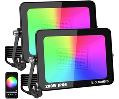 Yojzma 2 vnt. 200 W led prožektorius lauko sąlygoms, išmanus rgb diy scenų spalvų keitimo kraštovaizdžio apšvietimas su programėlės valdymu, ip66 vandeniui atsparus priekinis žibintas su kištuku sodui, kiemams, scenai, namui