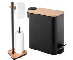 Yoka Home vonios kambario rinkinys – šiukšliadėžė + stovas (bambukas, juodas)