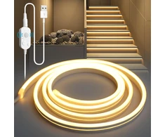 Yoodi led juosta su judesio davikliu, 5 m šiltos šviesos led juosta, lanksti pjaustoma pvc, laiptų apšvietimas su 3 režimais, jutiklio juosta su laikmačio funkcija virtuvei, miegamajam, spintai