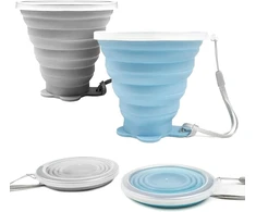 Youery sulankstomų silikoninių puodelių rinkinys, 2 vnt., be Bpa, sulankstomi kelioniniai puodeliai, silikoniniai puodeliai su plastikiniu dangteliu, daugkartinio naudojimo sulankstomas kelioninis puodelis, nešiojamas sulankstomas puodelis iškylai, stovyk