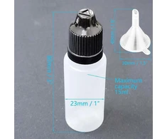 Young Wolf Auto-plaza 50 x ldpe plastikiniai plonasnukiai buteliukai-lašintuvai 15 ml maži tušti spaudžiami buteliukai-lašintuvai, įskaitant 5 x mini piltuvėlių rinkinį