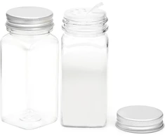 Youngever 12 vnt. 150 ml plastikinių prieskonių indelių rinkinys, permatomi prieskonių konteineriai su purtyklės dangteliais, kvadratiniai prieskonių buteliukai