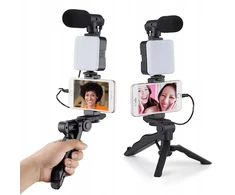 Youtuberiaus Tiktokerio rinkinys filmavimui telefonu mikrofonas lempa trikojis