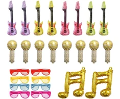 Ysjchebs 26 muzikos rekvizitų rinkinys, gimtadienio nuotraukų rekvizitai, pripučiami muzikos instrumentai vakarėliams, gitaros žaislai vaikams, gimtadienio vakarėlio nuotraukų būdelės rekvizitai