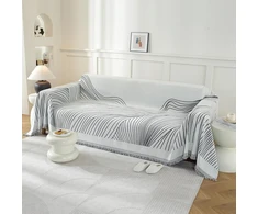 Ystellaa sofa throw blanket 2-seater, 180 x 280 cm, chenille ab sides sofa throw, sofa blankets throw universal, four seasons sofa cover, couch cover with tassel, dark pilkas curve