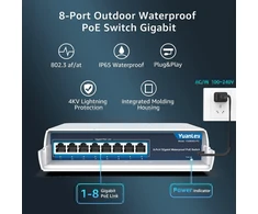 Šakotuvas Yuanley 8 prievadų Gigabit lauko Poe jungiklis, 120w