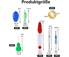Yuiturt 25 dalių adatų įvėrimo rinkinys, įvėrimo pagalbos rinkinys su žuvies tipo įvėrimo priemone siuvimo adatoms, moliūgo formos adatos įvėrimo priemone, nykščio formos įvėrimo priemone, siūlių ardikliais, siuvimo pincetais ir antpirščiu